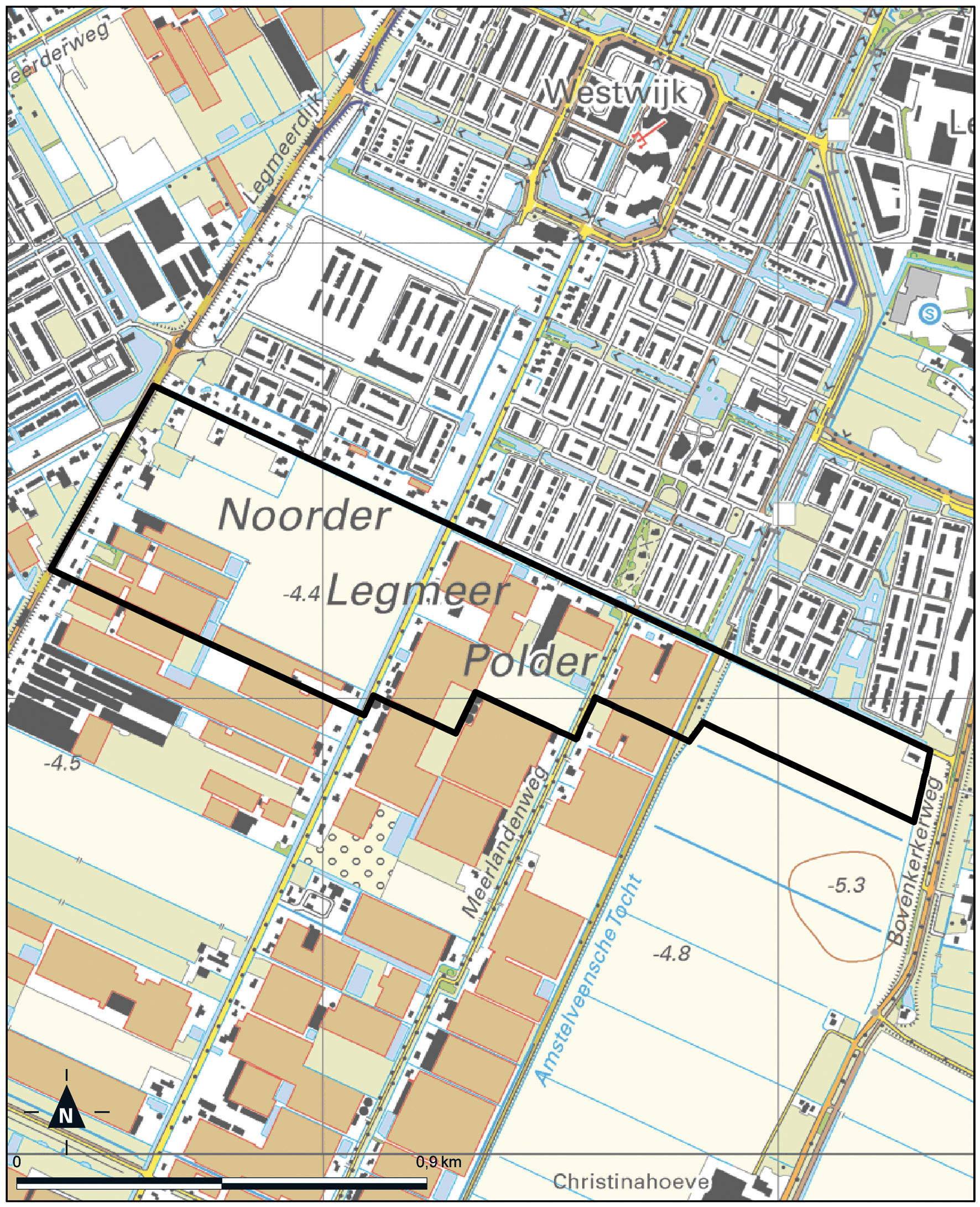 Kaart Amstelveen, de Scheg