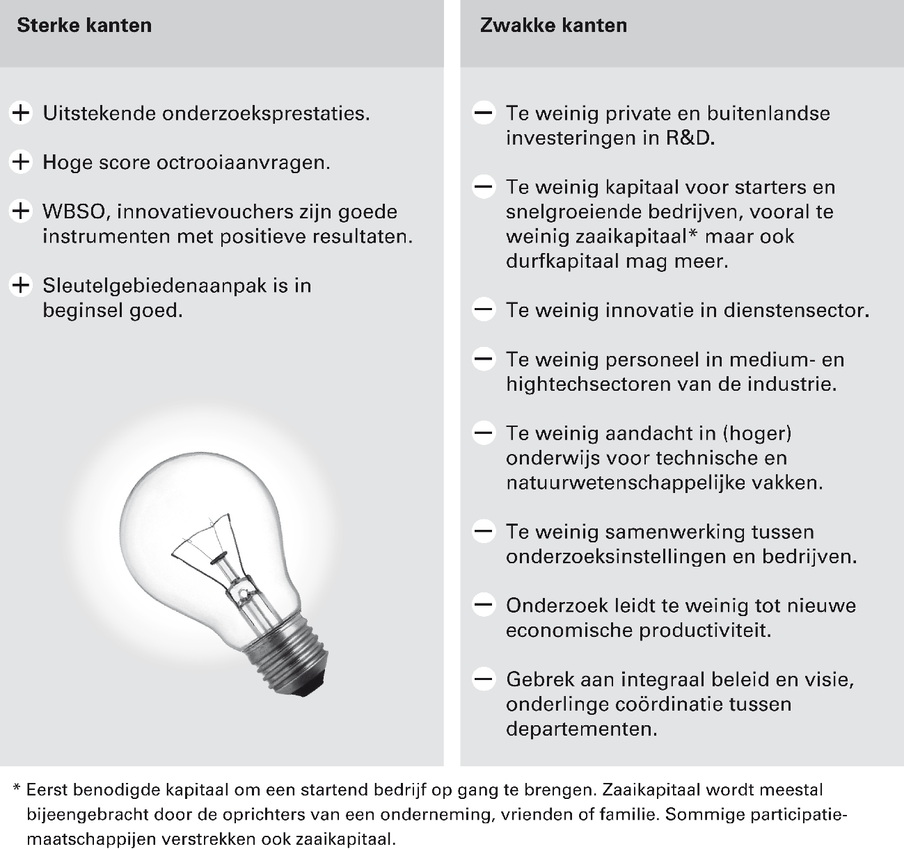 Tabel 6 Sterke en zwakke kanten inovatie in Nederland