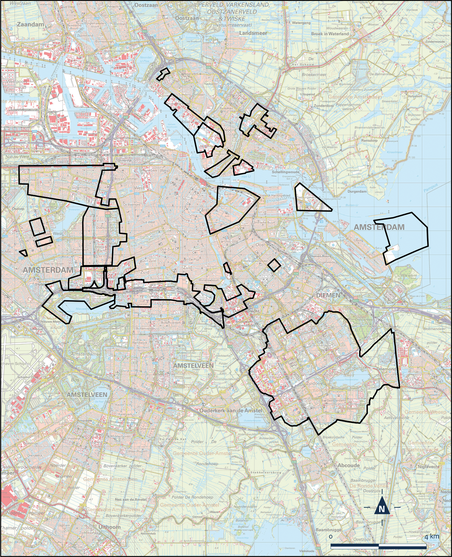 Kaart Amsterdam, Koers 2025, Buiksloterham en Zuidas