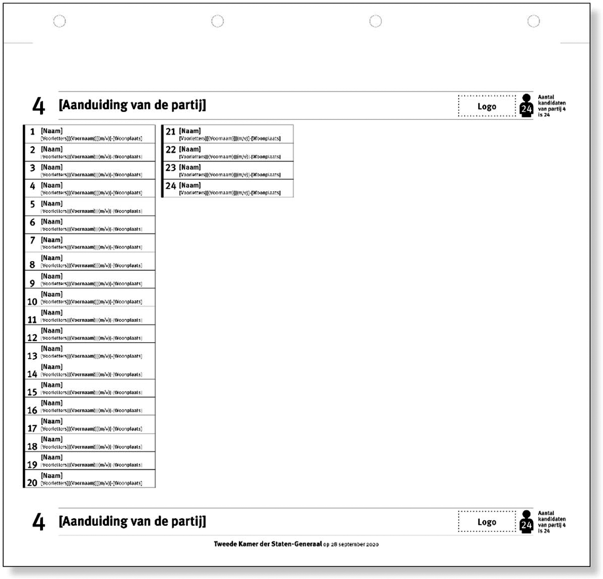 Schets van pagina van een partij (hier pagina 4, partij 4) in het overzicht van kandidaten