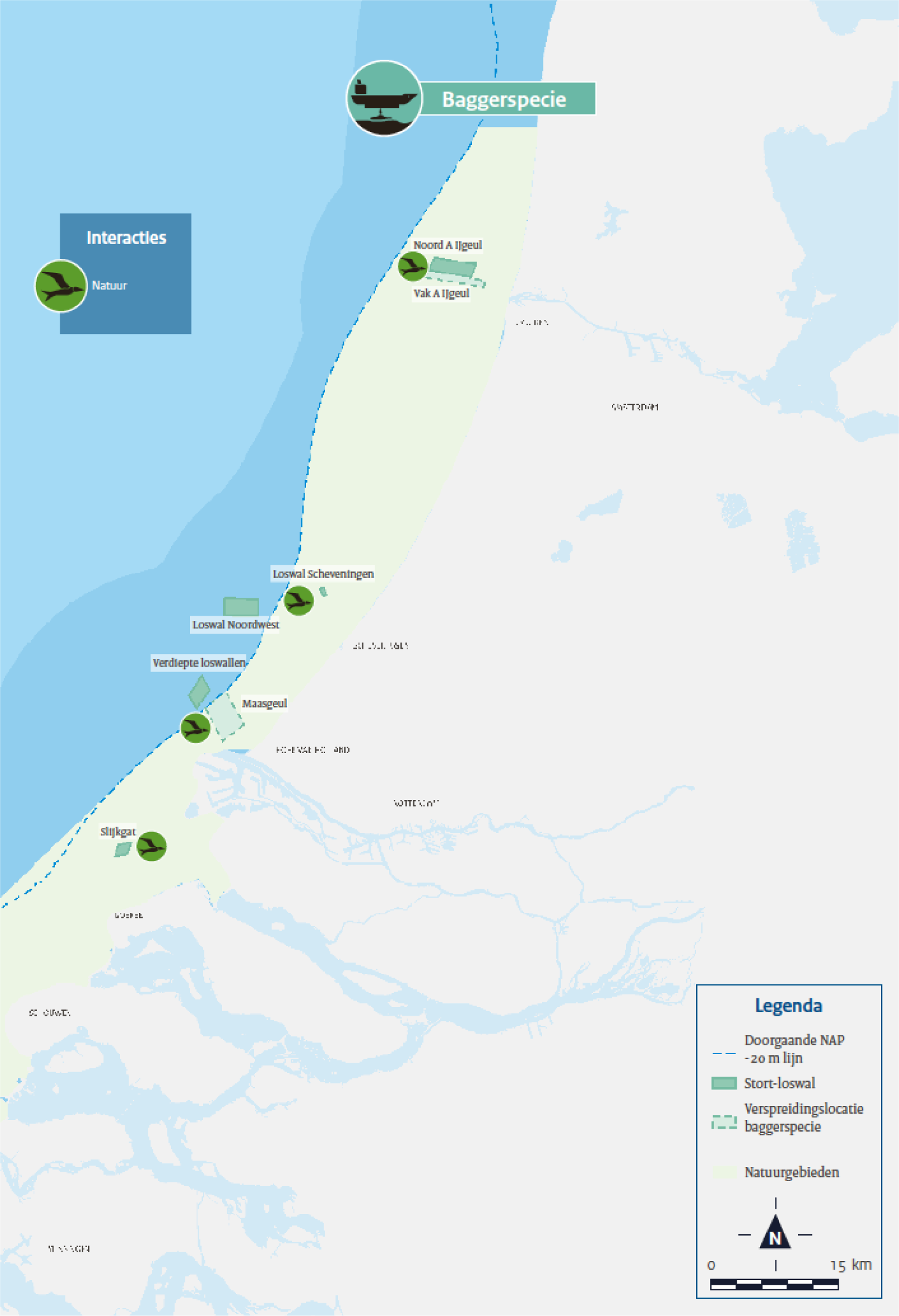 Figuur 13 Verspreidingslocaties voor baggerspecie met indicatie interacties