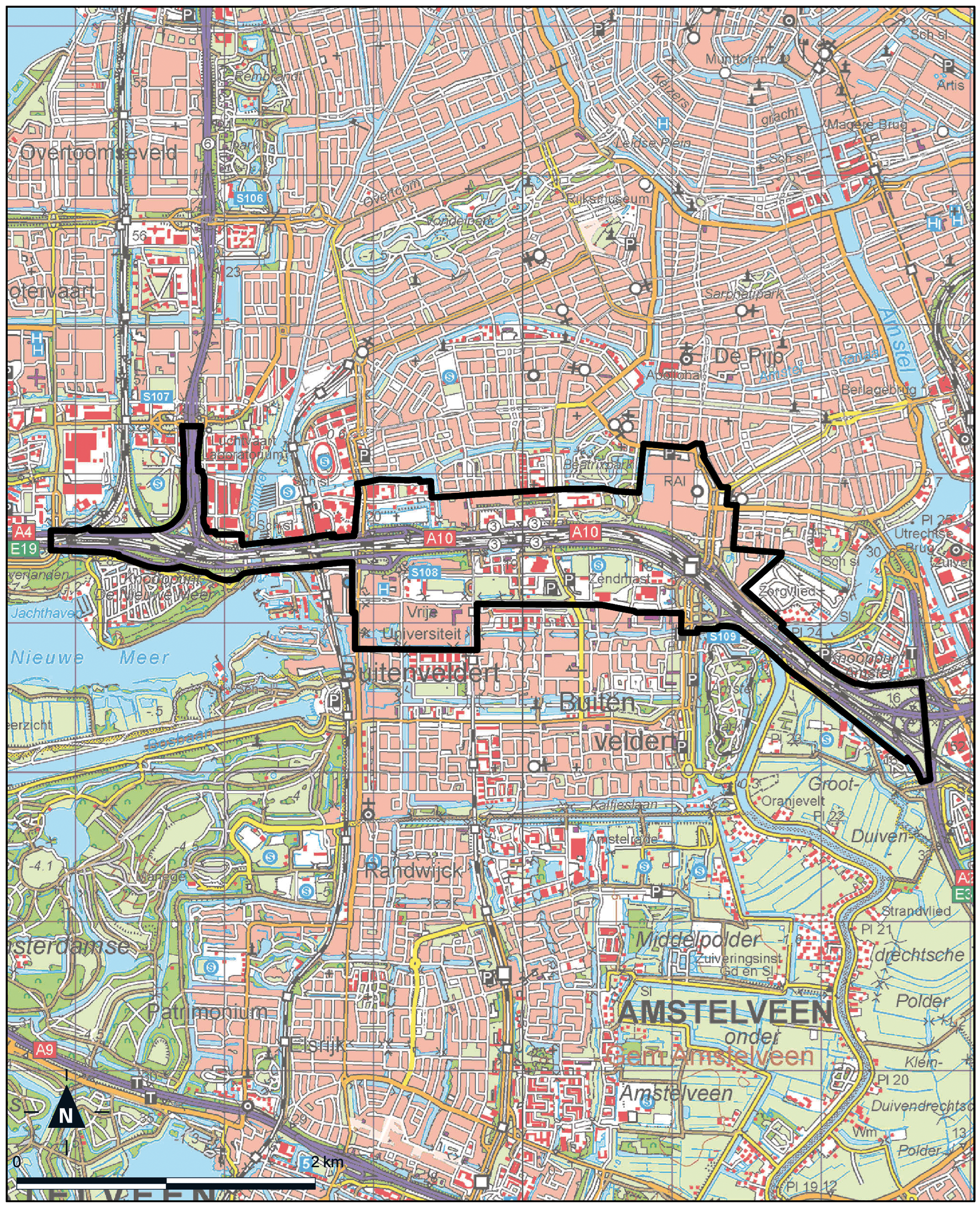 Kaart Amsterdam, Zuidas Flanken