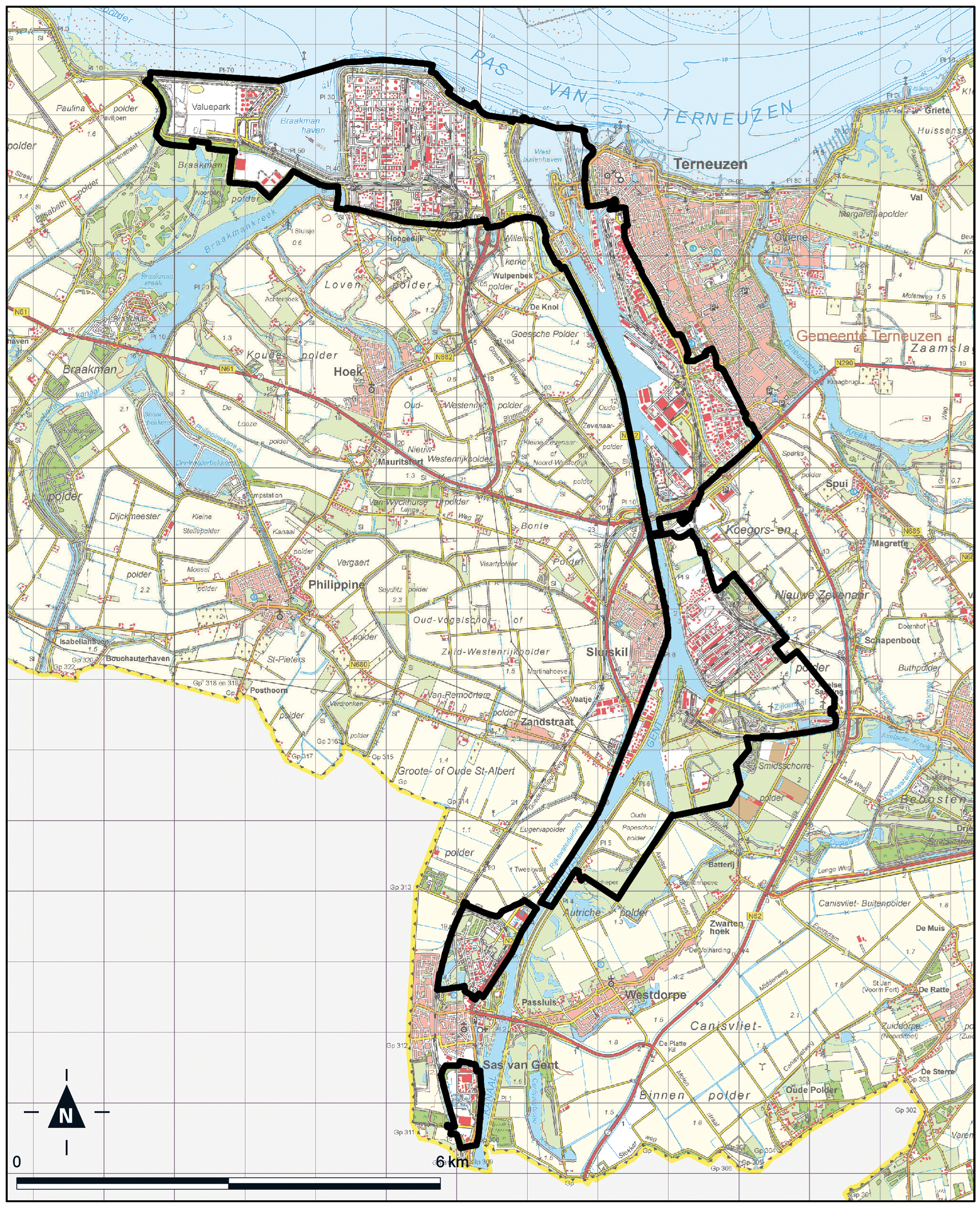 Kaart Terneuzen, Kanaalzone