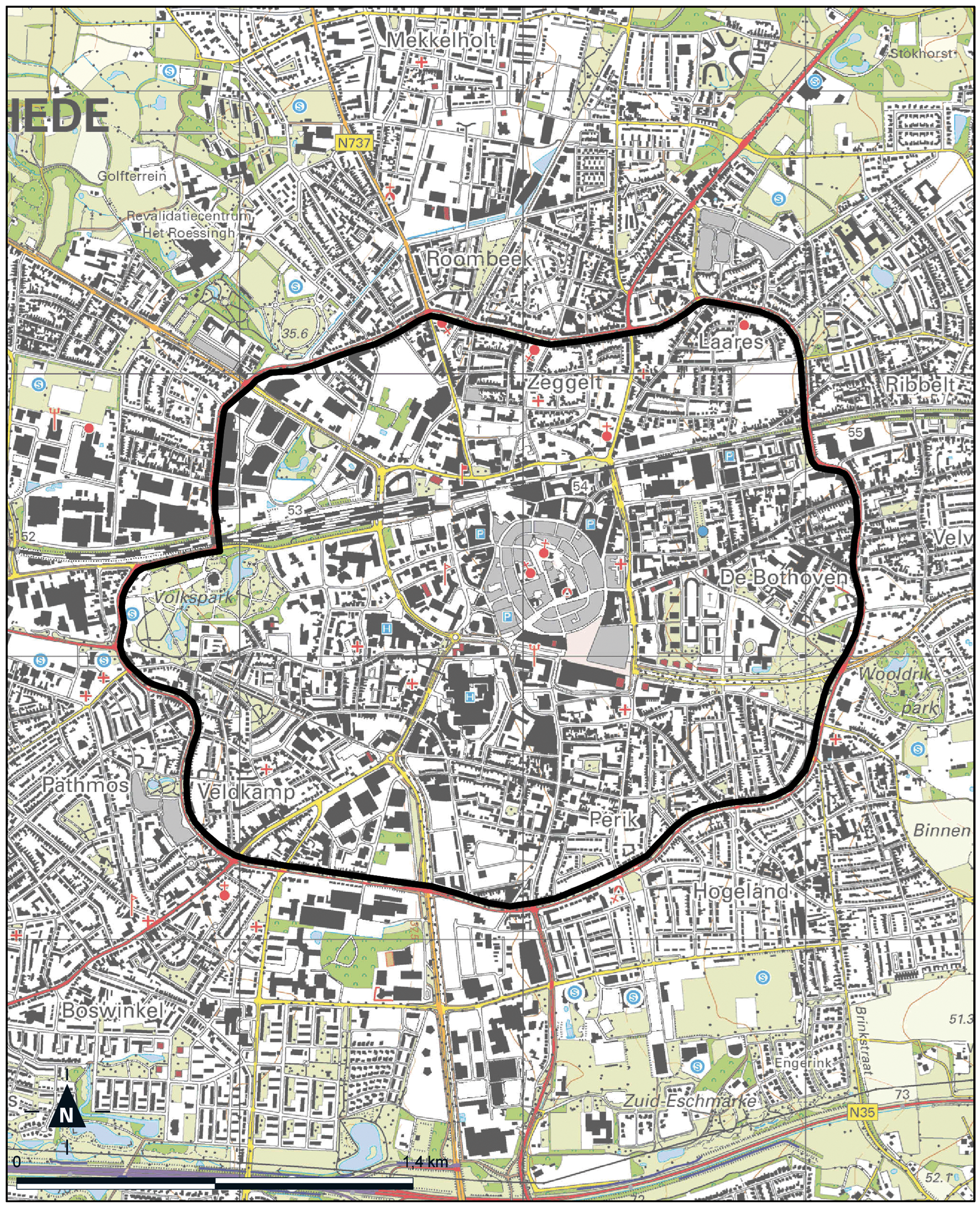 Kaart Enschede, Binnensingelgebied