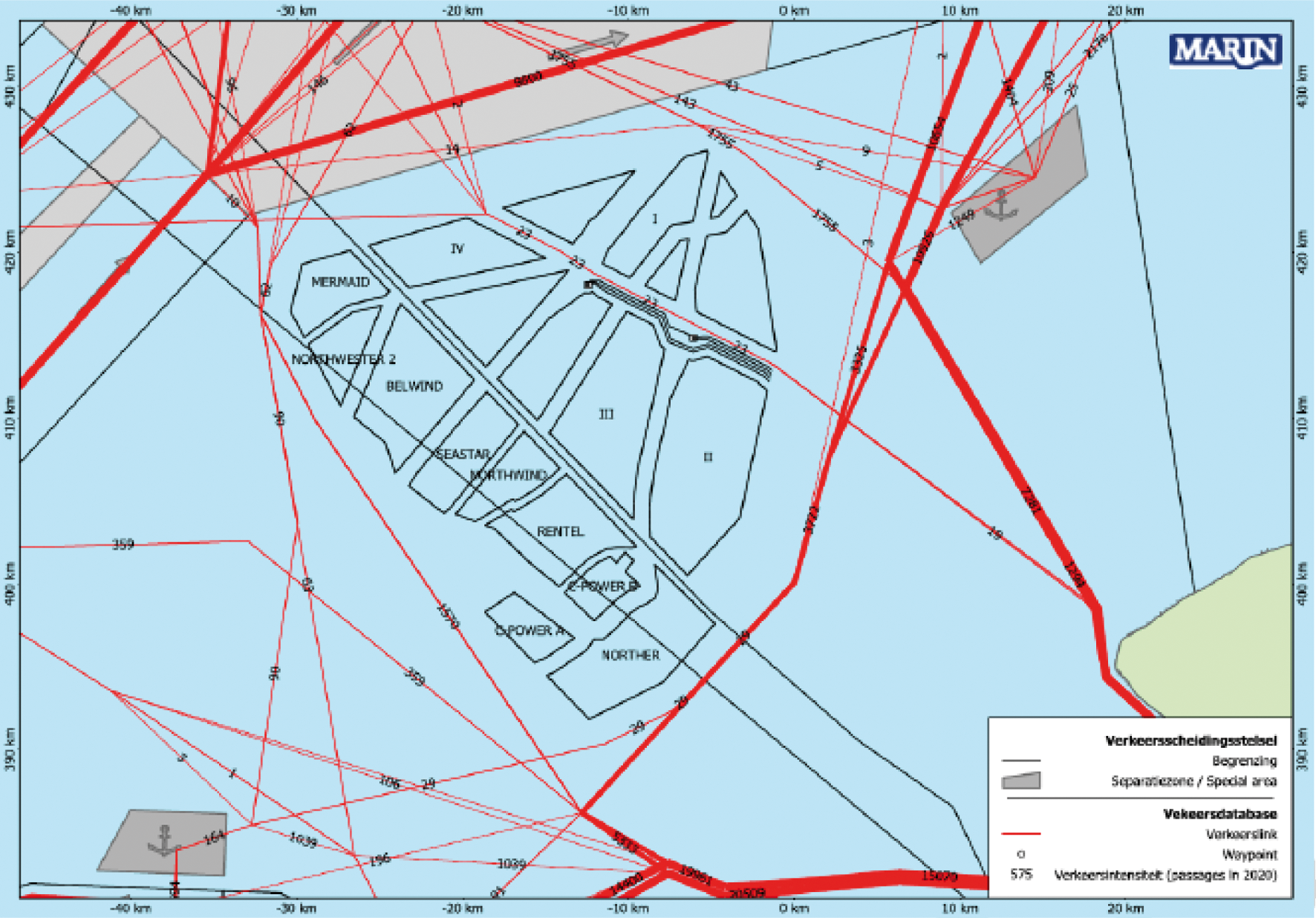 Figuur 5 Scheepsbewegingen in en rond het windenergiegebied Borssele