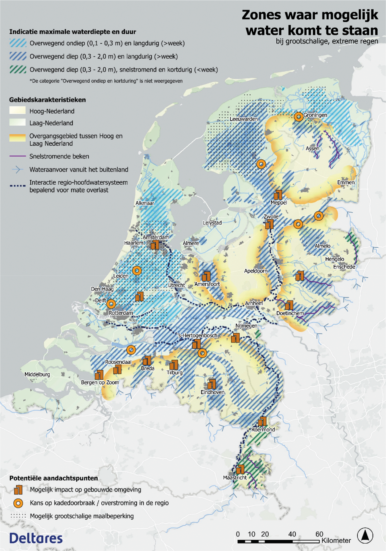Figuur 2 – Overzichtskaart grootschalige extreme regen, op basis van waterbeelden. Gevolgen van de extreme regen zijn hier nog niet inzichtelijk gemaakt.