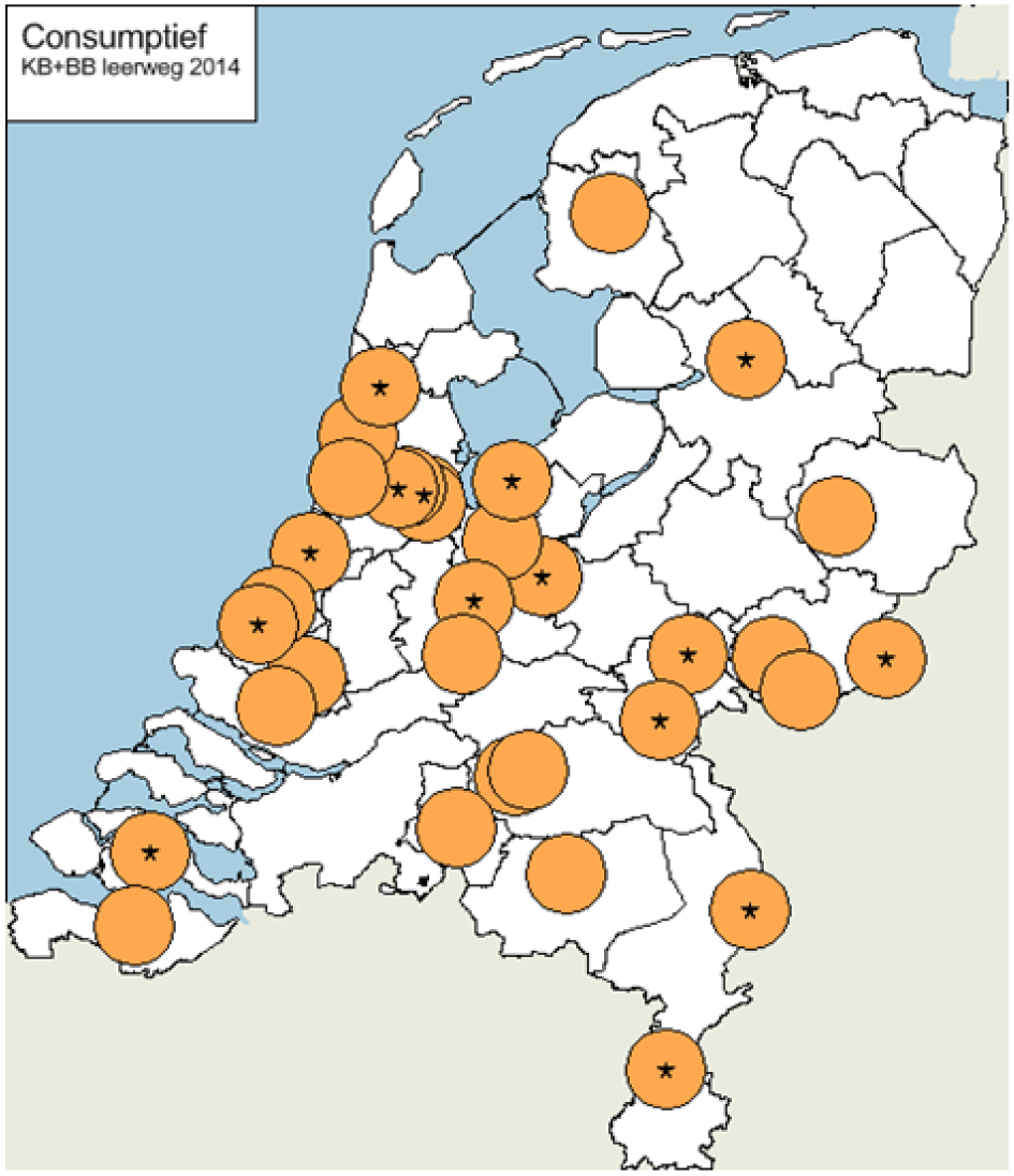 Kaart 24: spreiding afdeling Consumptief 2014 (vgl. kaart 14)