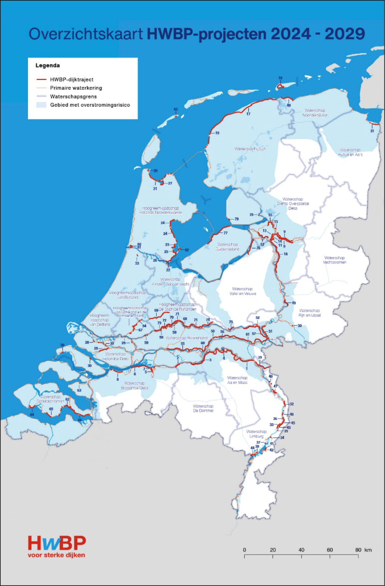 Figuur 3: Overzichtskaart HWBP projecten 2024–2029 uit HWBP Projectenboek 2024