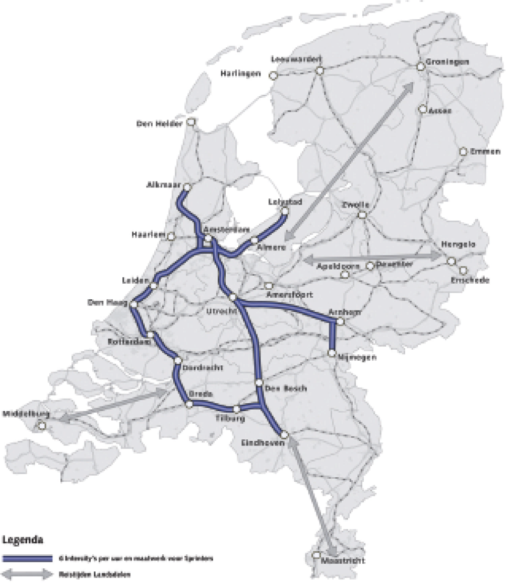 Figuur 77: Spoorboekloos reizen in 2020 (bron: ProRail Beheerplan 2011)