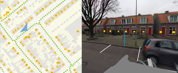 Links plattegrond en rechts beoogd gehandicaptenparkeerplaats