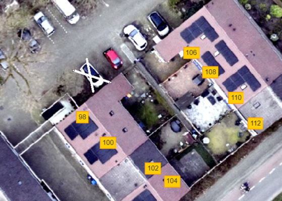 Luchtfoto van beoogd parkeerplek gereserveerde gehandicaptenparkeerplaats
