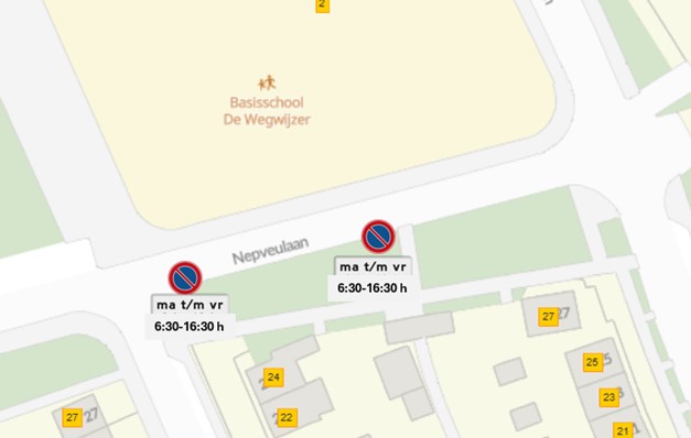 Tekening van tijdelijk parkeerverbod Nepveulaan