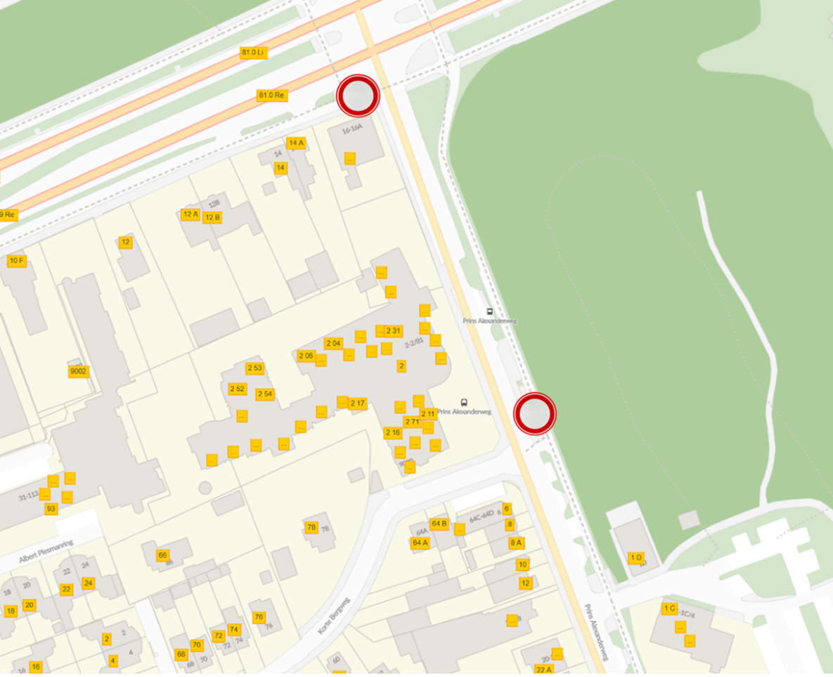 Situatieschets tijdeljike afsluiting Prins Alexanderweg