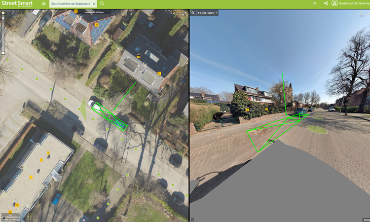 Situatieschets gereserveerde parkeerplaatsen voor e-laadpaal Godfried van Seijstlaan