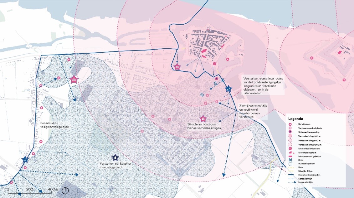 Strategisch landschap Woudrichem. Op verschillende plekken in Woudrichem zijn de kenmerken van het strategische landschap nog duidelijk zichtbaar. Woudrichem-Zuid ligt binnen het inundatiegebied.