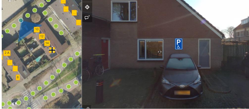 Links luchtfoto en rechts parkeerplaats voor woning
