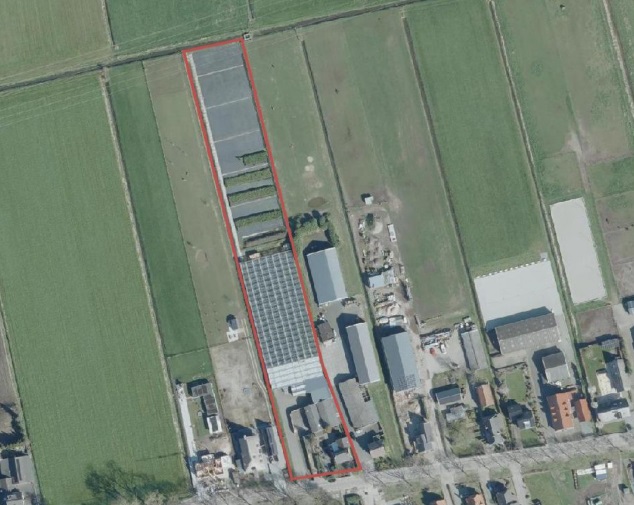 Luchtfoto van waarop het plangebied De Hoeven 60c te Haarsteeg is aangegeven.