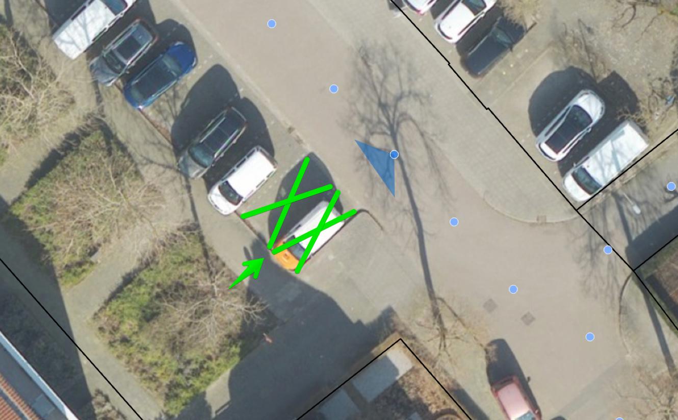 luchtfoto met kruisen waar de laadpaal komt