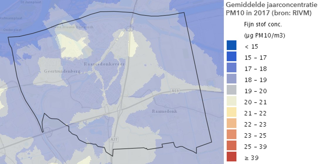 kaart met overzicht fijnstof uitstoot in de gemeente