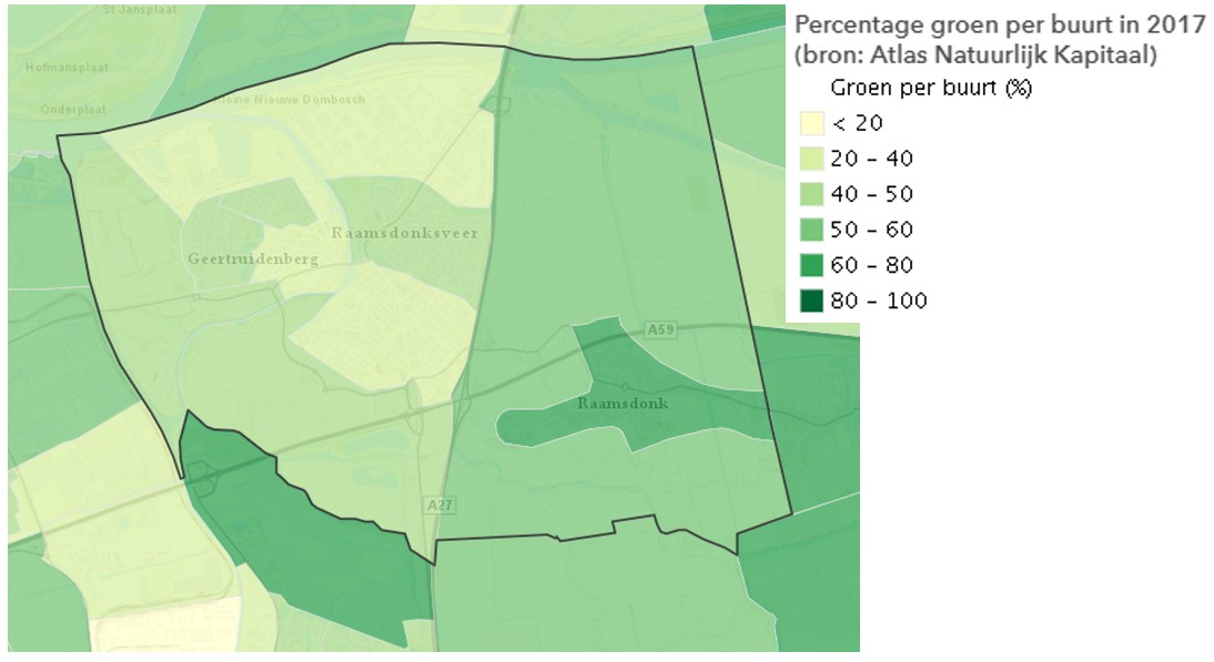 kaart met overzicht groen per buurt in de gemeente