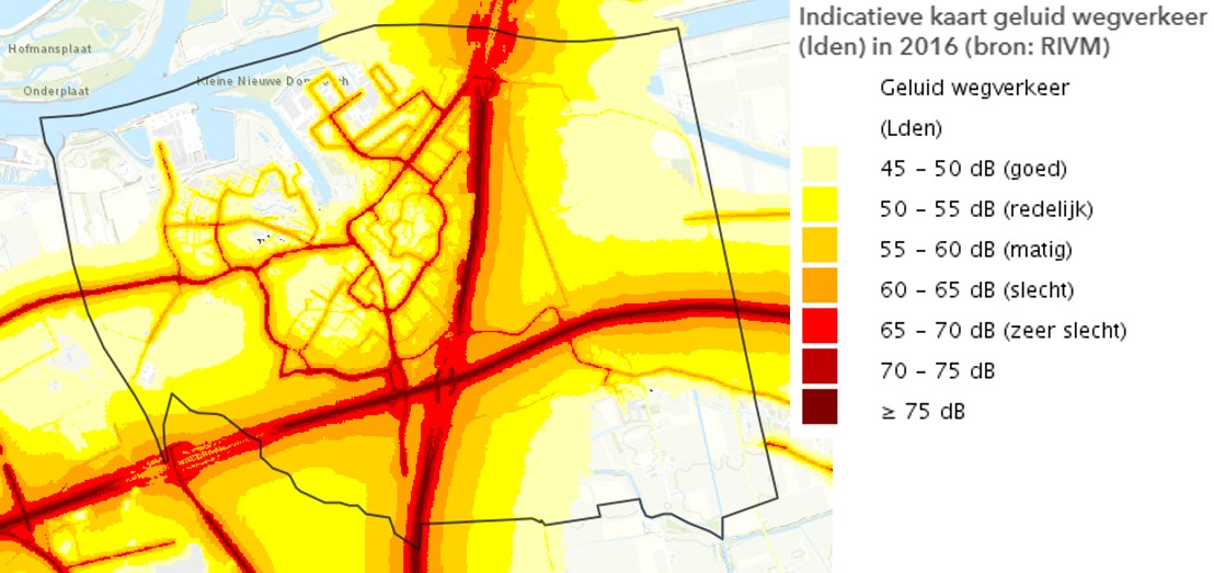 kaart met overzicht geluidproductie in de gemeente