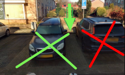 Groen kruis over gereserveerde parkeerplaats Johan C. Meijerlaan