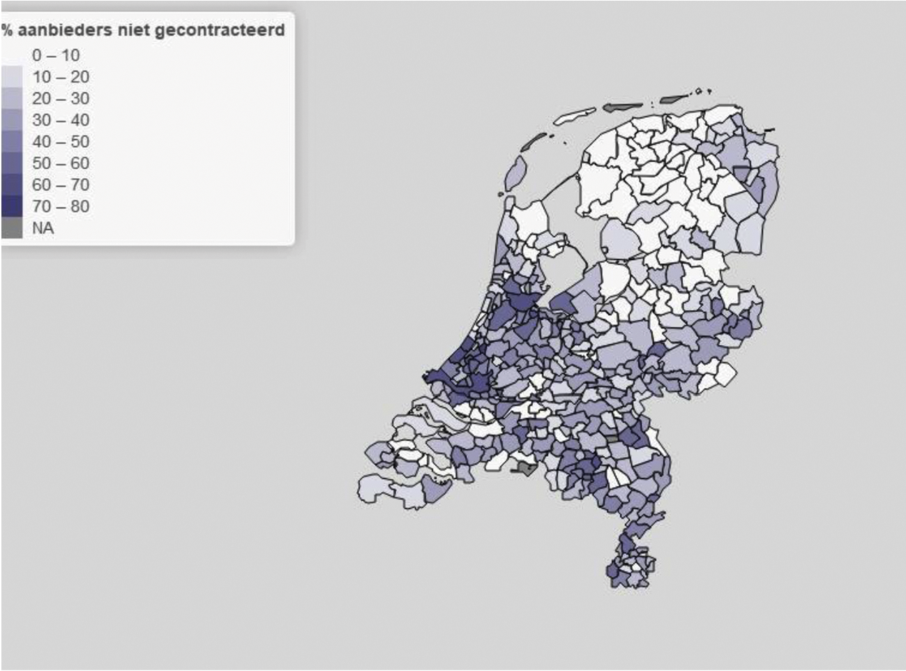 Figuur 2: Aandeel niet-gecontracteerde aanbieders wijkverpleging per gemeente (2018)