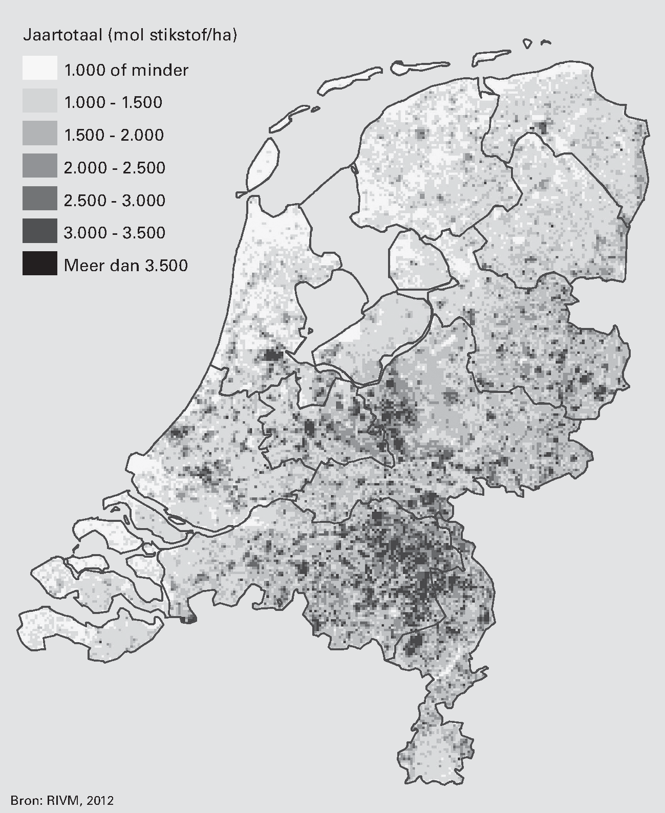 Figuur 2 Stikstofneerslag in Nederland (2011)