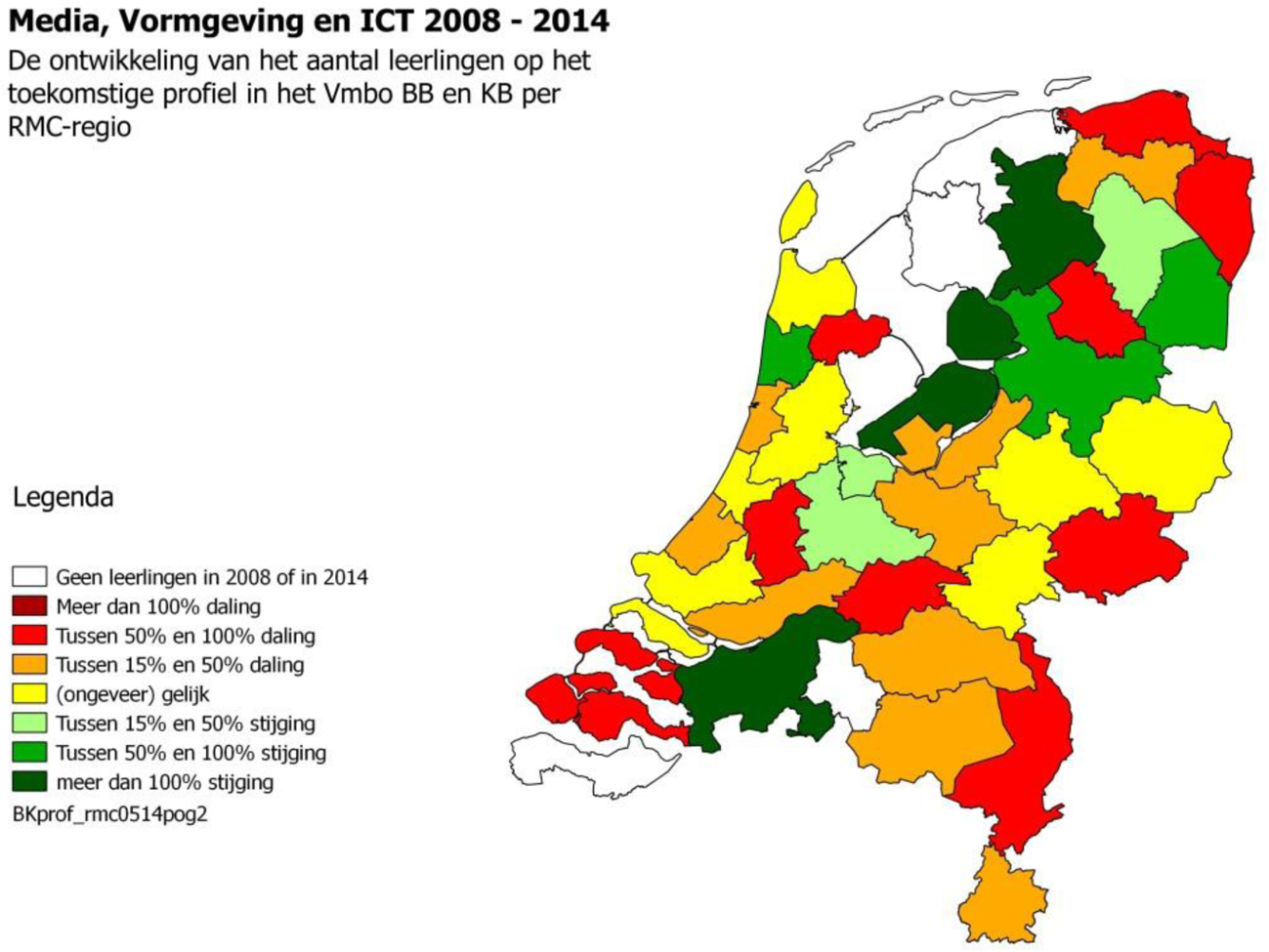 Kaart 10: leerlingendaling profiel Media, vormgeving en ICT 2008–2014