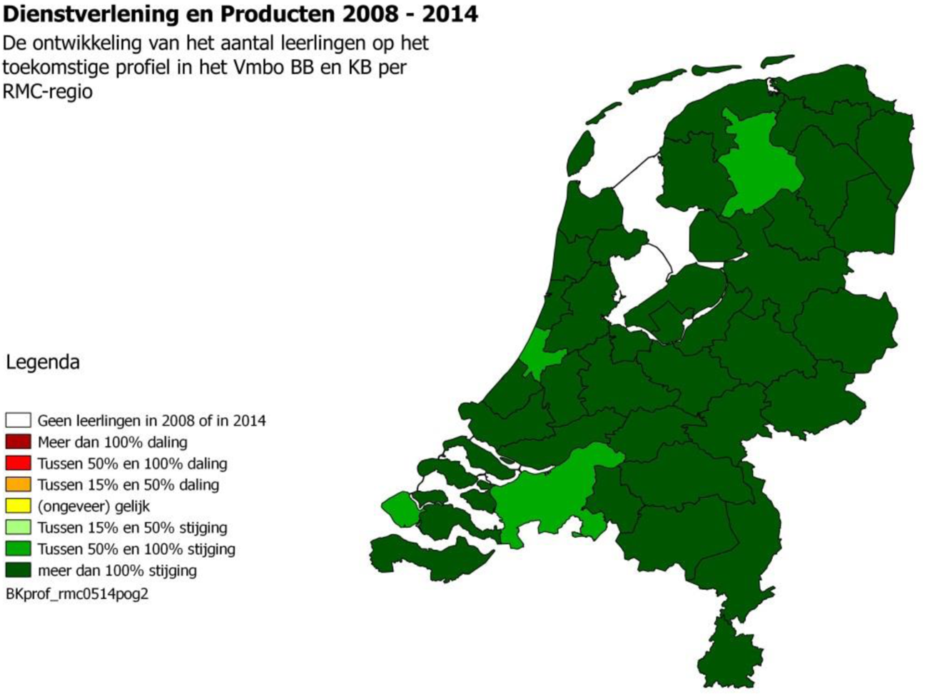 Kaart 11: leerlingendaling profiel Dienstverlening en producten 2008–2014