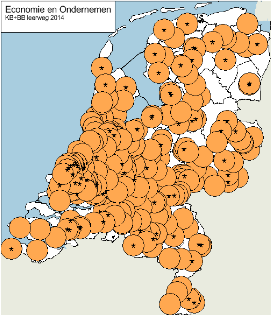 Kaart 13: spreiding profiel Economie en ondernemen 2014