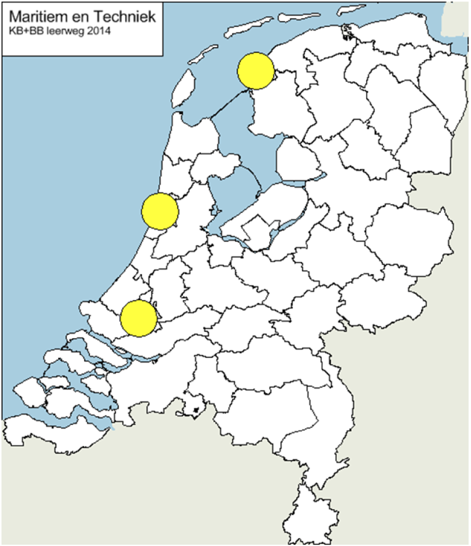 Kaart 17: spreiding profiel Maritiem en techniek 2014