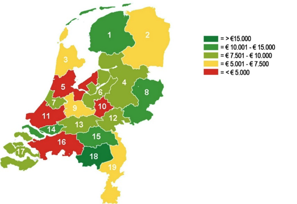 Figuur 1 – IBW 2018 nieuwbouw per DAEB-woning naar woningmarktregio