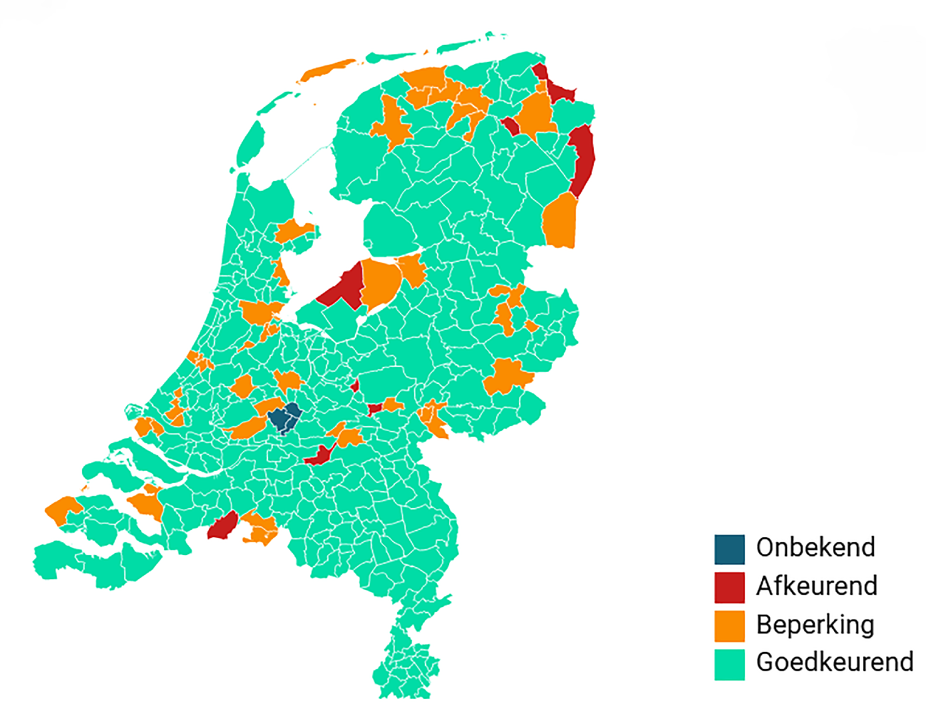 Grafiek 3. Oordeel accountant op rechtmatigheid 2018 per gemeente