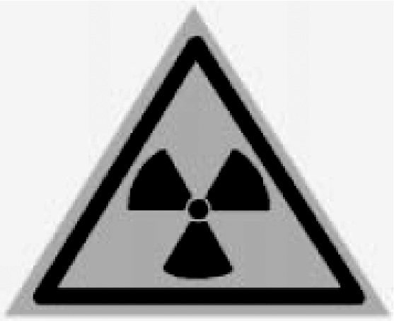 Figuur 1: Model van het waarschuwingsteken waaraan voor verlichtingsdoeleinden radionucliden zijn toegevoegd.