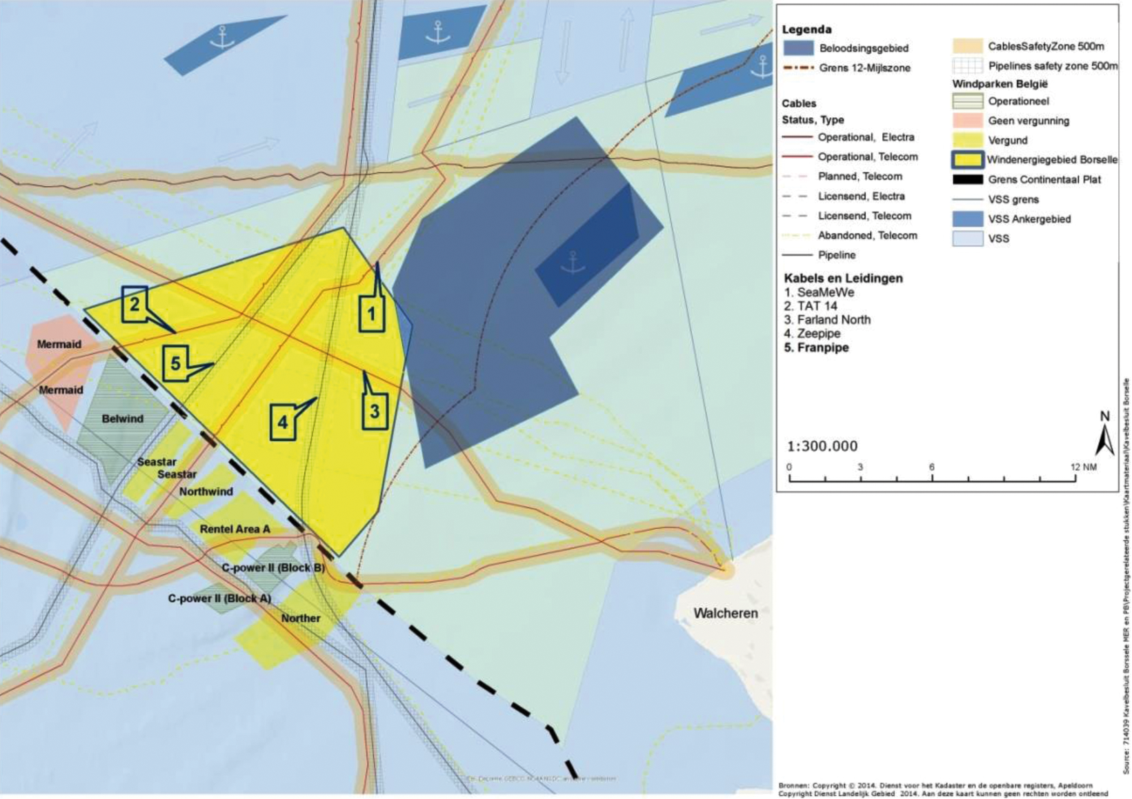 Figuur 2 Windenergiegebied Borssele met gebruiksfuncties in de directe omgeving