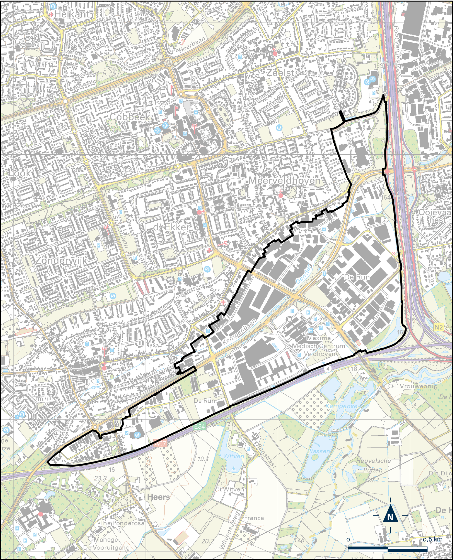 Kaart Veldhoven, Bedrijventerrein De Run