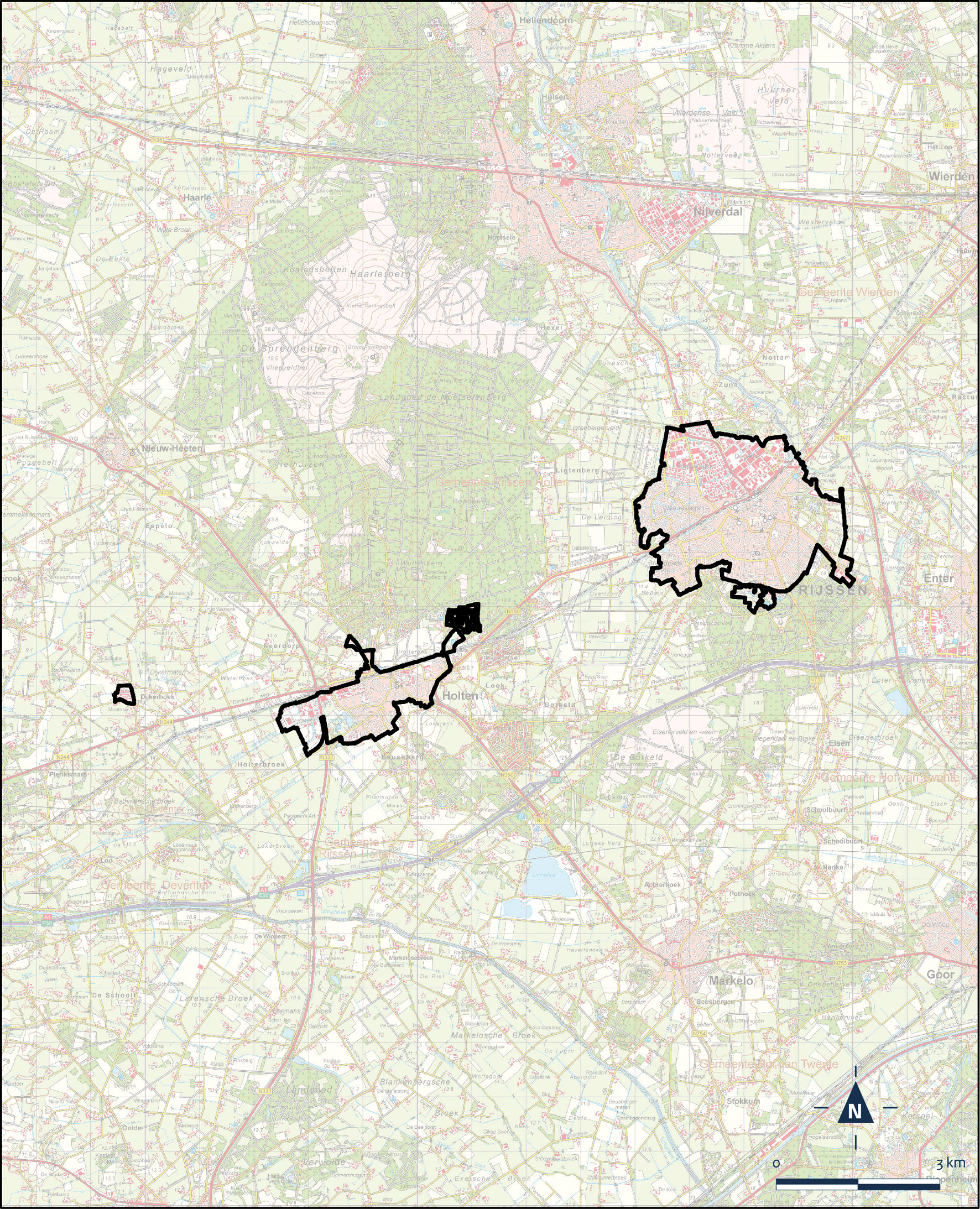 Kaart Rijssen en Holten, Kernen Rijssen en Holten