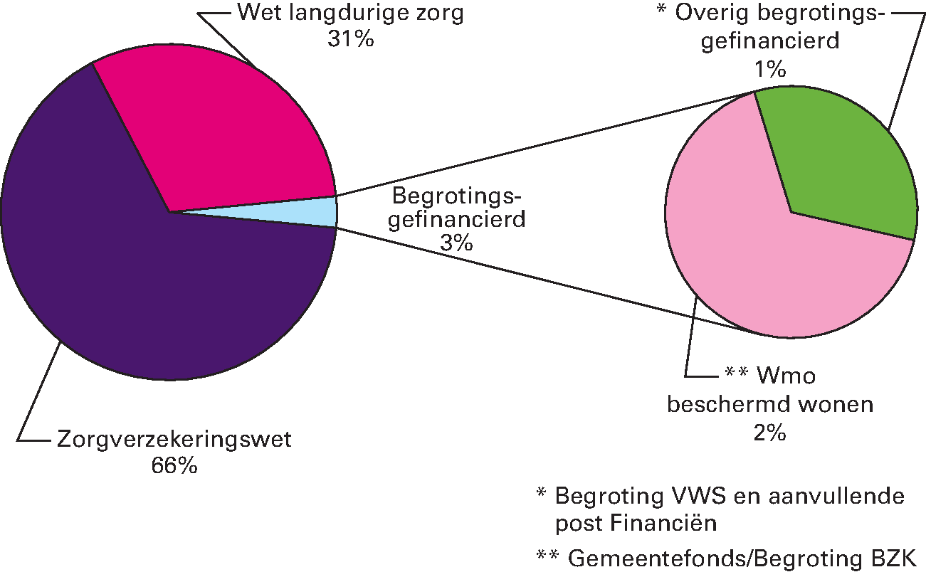 Figuur 2 De brutozorguitgaven per financieringsbron als aandeel in de totale zorguitgaven 2019