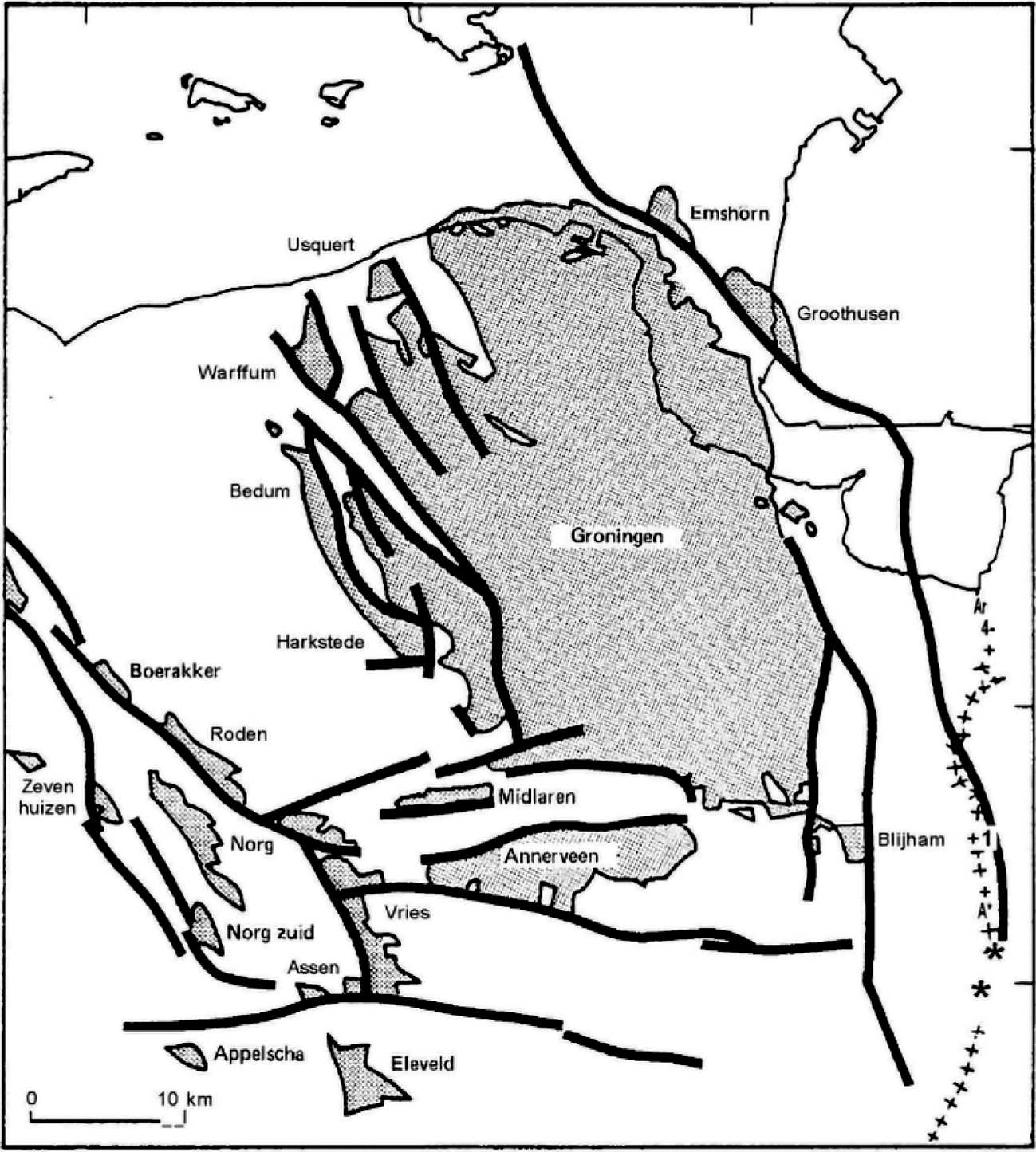 Figuur 1.10 Breukpatroon op ongeveer 2.850 meter diepte, aan de top van de Slochteren zandsteen 