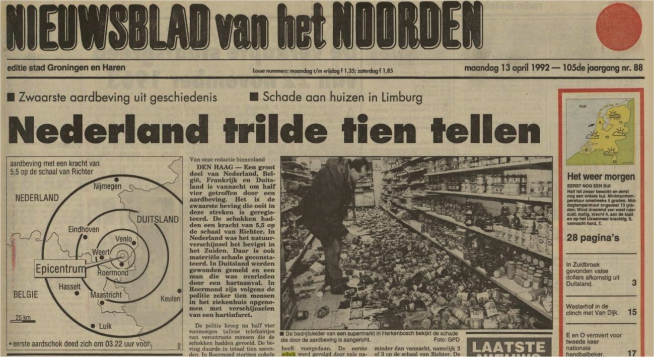 Figuur 1.12 Voorpagina van Nieuwsblad van het Noorden, 13 april 1992 