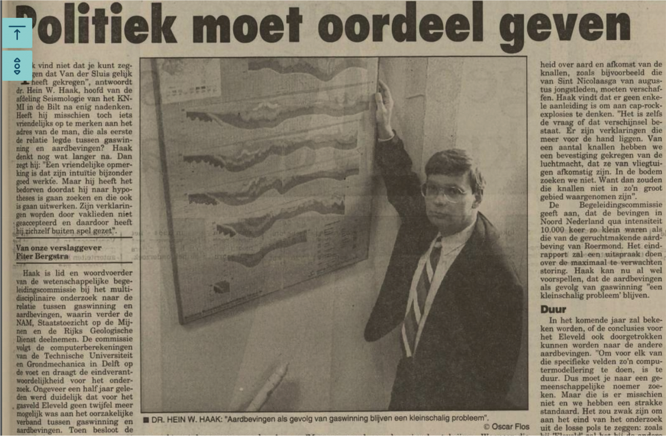 Figuur 1.13 Hein Haak (KNMI) in november 1992 het Nieuwsblad van het Noorden 