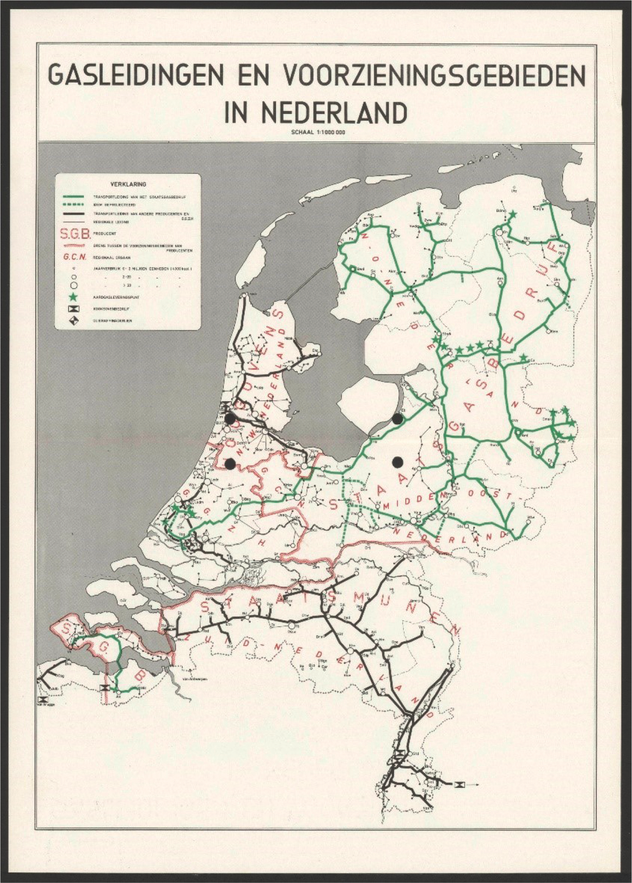 Figuur 1.16 Gasleidingen in 1958 