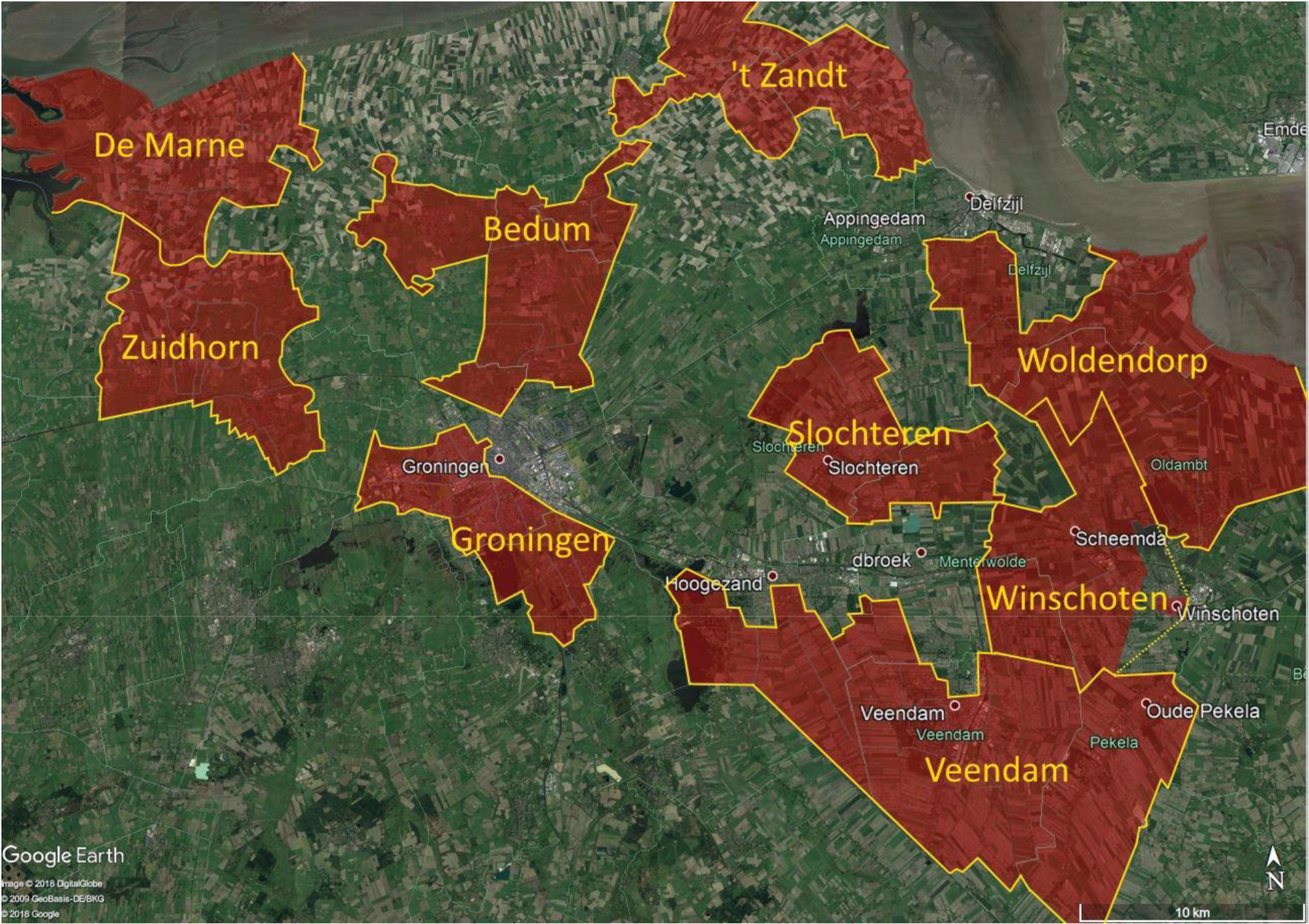 Figuur 8.1 Overzicht van de locaties waar de TU Delft onderzoek heeft gedaan