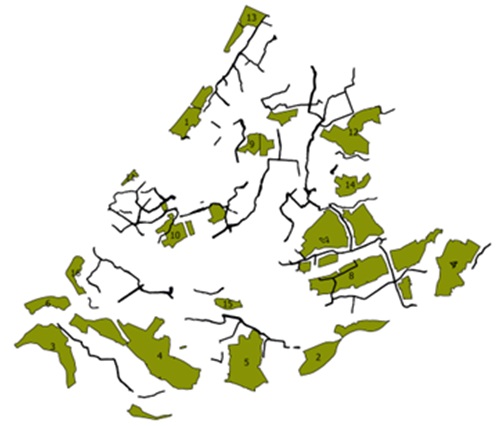 kaart van stiltegebieden en nabijgelegen provinciale wegen in Zuid-Holland