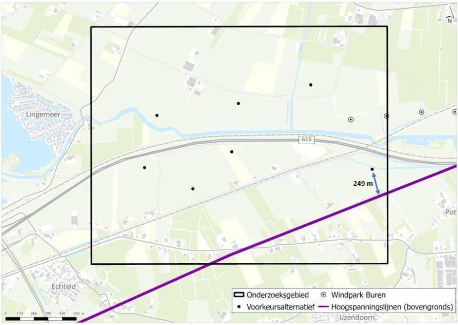 Afbeelding 5.28 Afstand voornemen tot hoogspanningslijnen