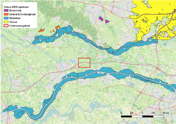 Afbeelding 5.2 Ligging onderzoeksgebied Natuurtoets ten opzichte van dichtstbijzijnde Natura 2000-gebieden in de omgeving