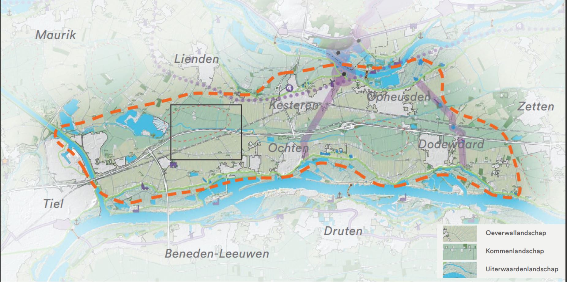 Afbeelding 5.20 Integrale kwaliteitskaart deelgebied  gekanaliseerde Linge, Streekgids Betuwe en Tielerwaard Provincie Gelderland