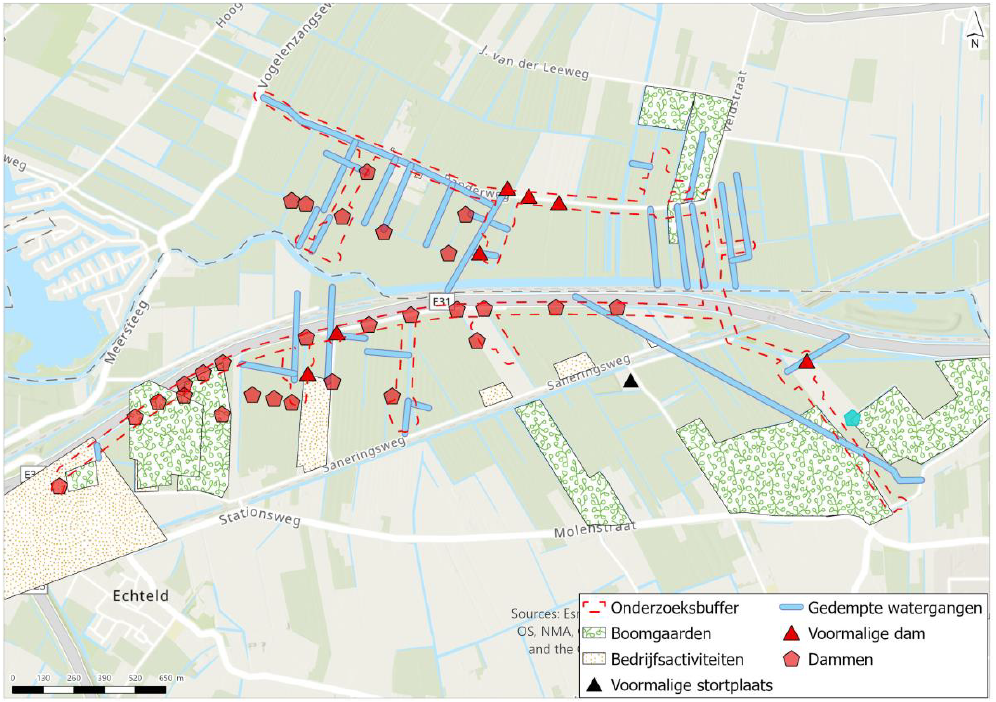 Afbeelding 5.11 Overzichtstekening met bodembedreigende activiteiten en/of bronnen binnen of direct grenzend aan de onderzoekslocatie