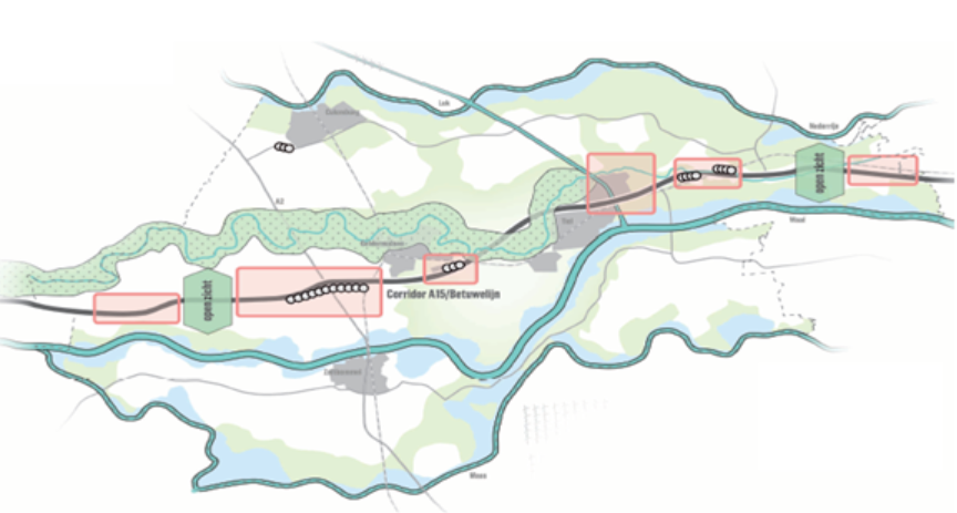 Afbeelding 4.3 Zoekgebieden wind langs infrastructuur gemeente Buren